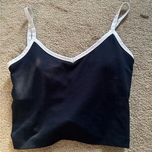 Blue Crop Cami with White Trim - Sleek Spaghetti Strap Top